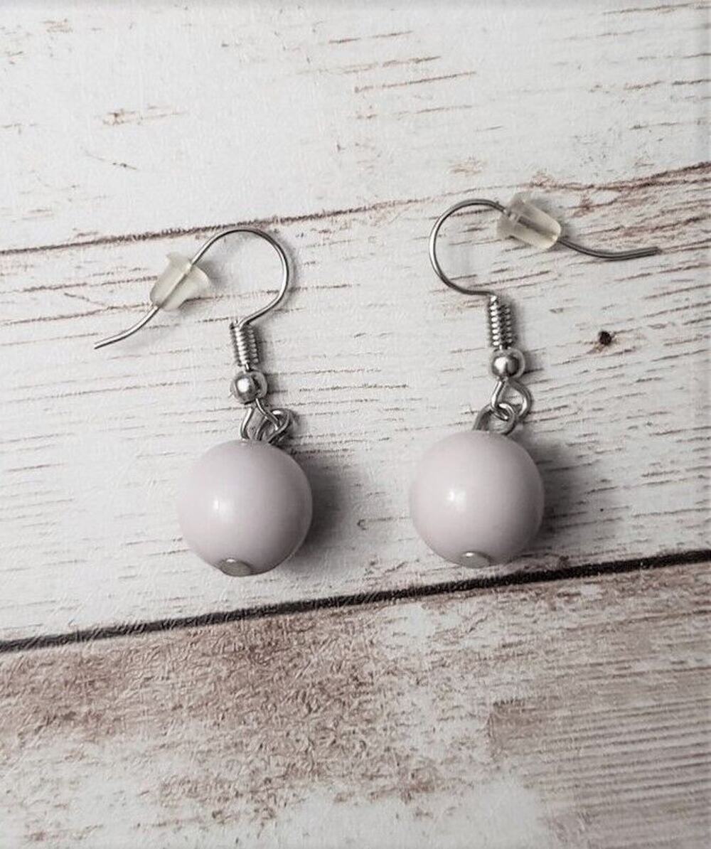 Silver Tone & Grey Ball Earrings - New